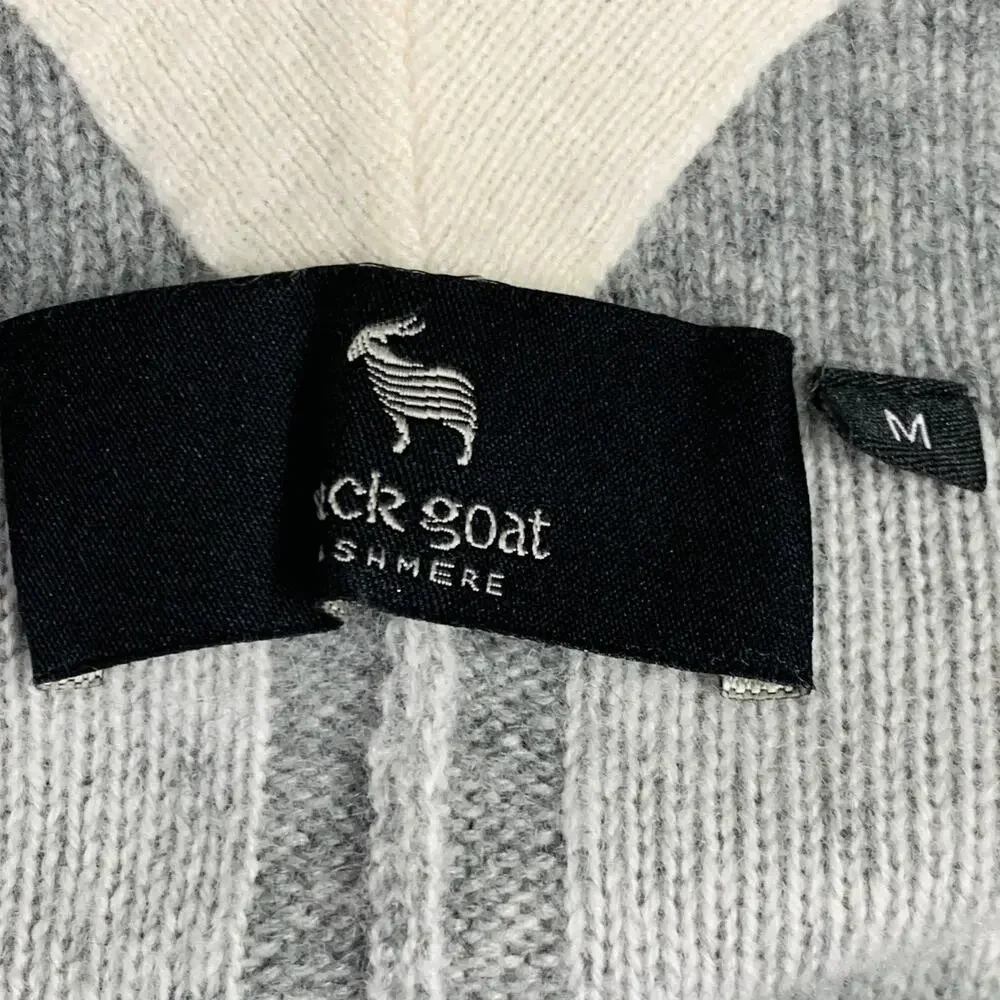 BLACK GOAT Size M Grey Cream Cashmere Stripe Open Front Cardigan
